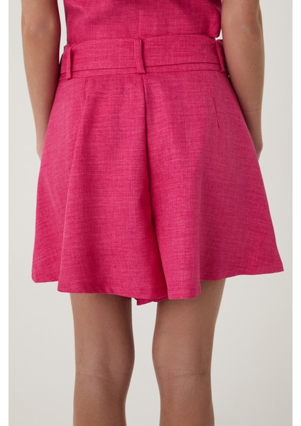 Kemer Detaylı Mini Şort Pembe