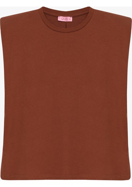 Vatkalı Kolsuz Basic Tişört Kahverengi