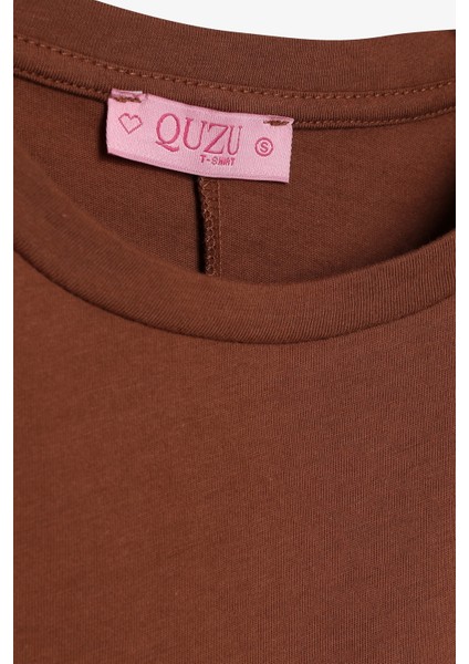 Vatkalı Kolsuz Basic Tişört Kahverengi