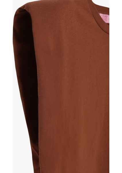 Vatkalı Kolsuz Basic Tişört Kahverengi