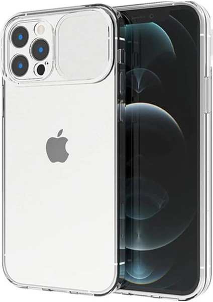 Anti Şok Özellikli Sürgülü Kamera Korumalı iPhone 12 Pro Max Şeffaf Kılıf
