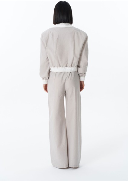 Renk Bloklu Beli Lastikli Bomber Ceket Gri