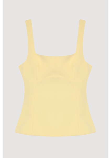 Sırtı Kurdele Detaylı Kare Yaka Askılı Bluz Sarı