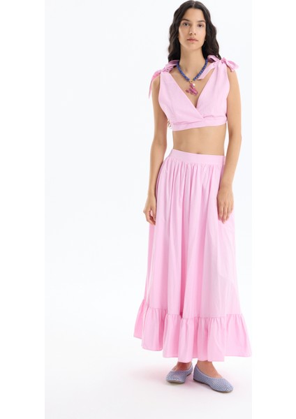 Bağlama Detaylı Kruvaze Büstiyer Bluz Pembe