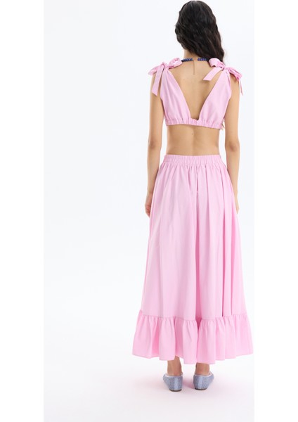 Bağlama Detaylı Kruvaze Büstiyer Bluz Pembe