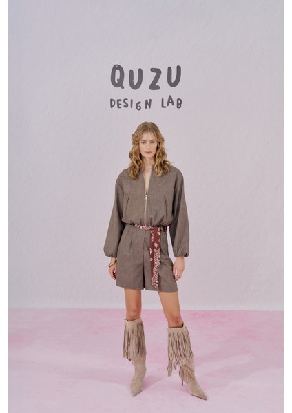 Kırçıl Detaylı Fermuarlı Bomber Ceket Kahverengi