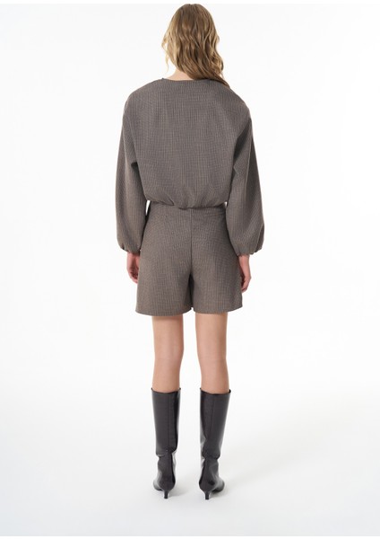 Kırçıl Detaylı Fermuarlı Bomber Ceket Kahverengi