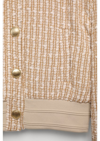 Gold Düğmeli Kırçıl Kısa Ceket Bej