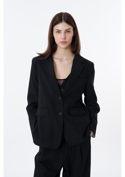 Sırtı Pencere Yırtmaçlı Blazer Ceket Siyah