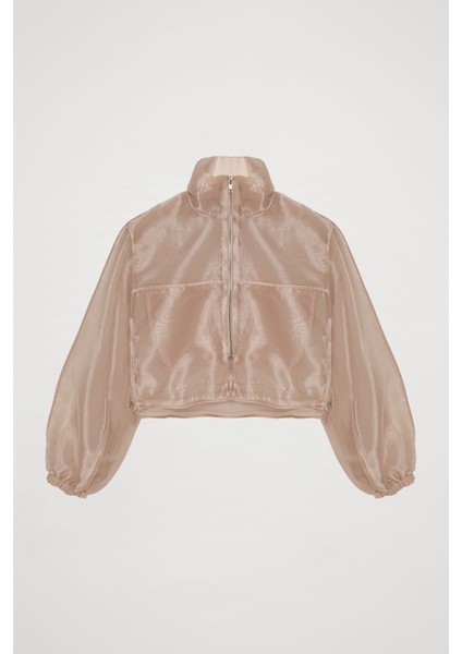 Organze Tül Detaylı Bomber Ceket Bej