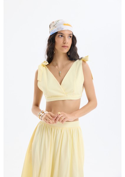 Bağlama Detaylı Kruvaze Büstiyer Bluz Sarı