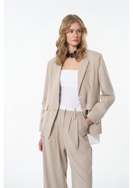Sırtı Pencere Yırtmaçlı Blazer Ceket Bej