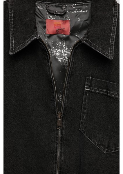 Büyük Cepli Fermuarlı Beli Lastikli Ceket Antrasit