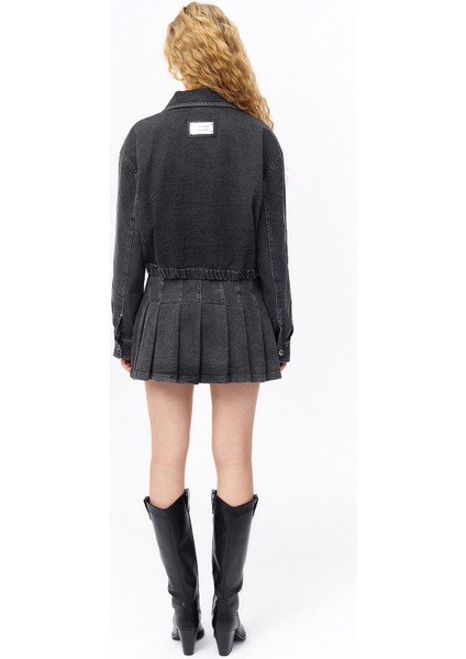 Büyük Cepli Fermuarlı Beli Lastikli Ceket Antrasit