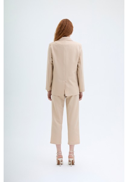 Kruvaze Yaka Çift Düğmeli Blazer Ceket Bej