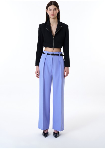 Önden Fermuarlı Crop Blazer Ceket Siyah