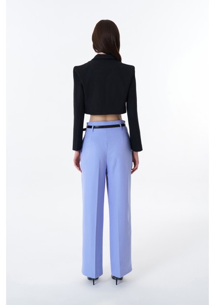 Önden Fermuarlı Crop Blazer Ceket Siyah