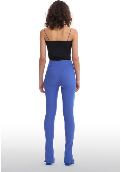 Beli Lastikli Yırtmaçlı Pantolon Koyu Mavi