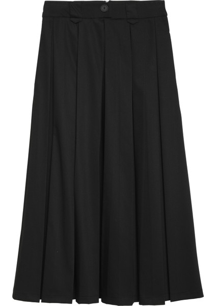 Pile Detaylı Midi Etek Siyah