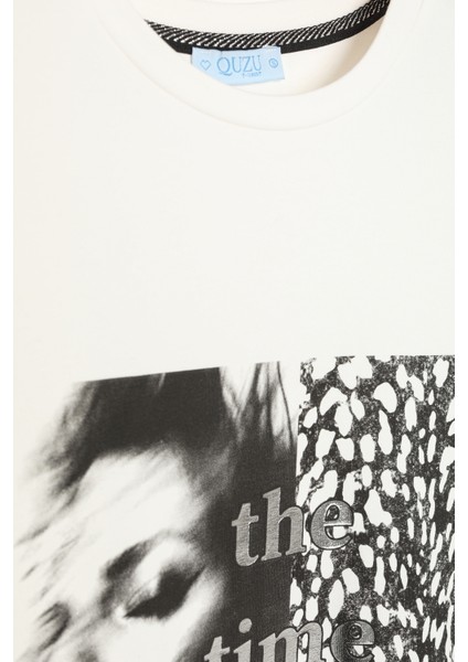 Varak Desen Baskılı Oversize Tişört Ekru indirimleri