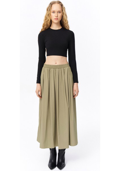 Bisiklet Yaka Uzun Kol Basic Crop Bluz Siyah