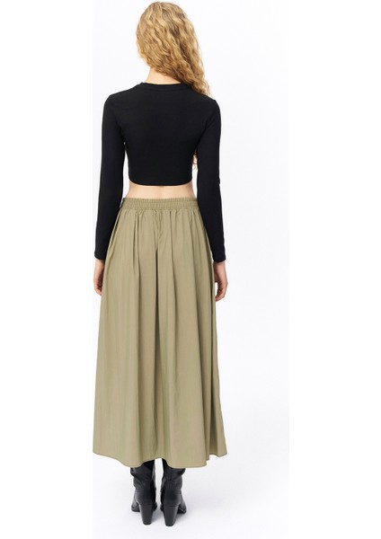 Bisiklet Yaka Uzun Kol Basic Crop Bluz Siyah