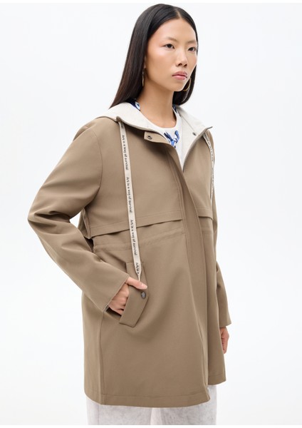 Kapüşonlu Fermuarlı Trençkot Haki