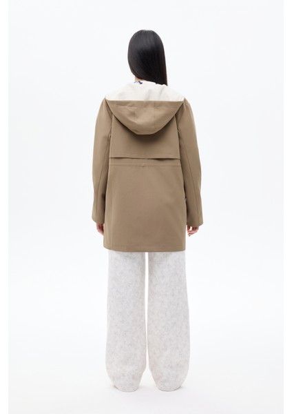 Kapüşonlu Fermuarlı Trençkot Haki