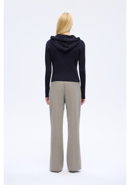 Fermuarlı Kapüşonlu Triko Hırka Lacivert