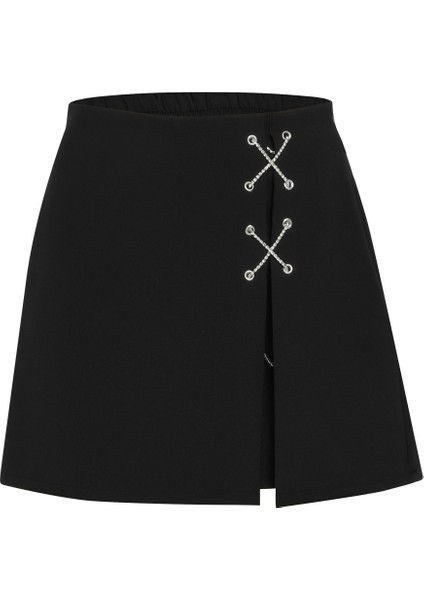 Zincir Detaylı Şort Etek Siyah