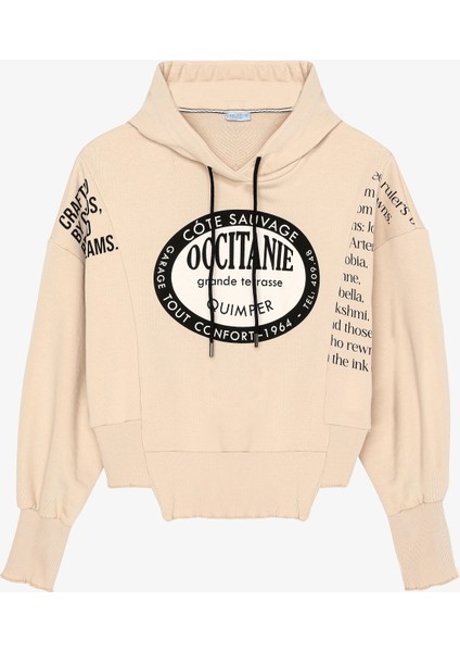 Yırtık Detaylı Yazı Baskılı Oversize Sweatshirt Taş fiyatları