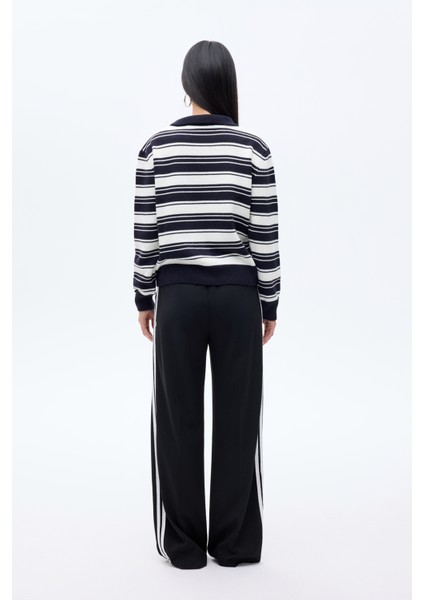 Polo Yaka Çizgili Triko Lacivert