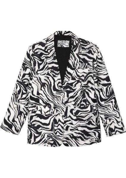 Zebra Desenli Oversize Blazer Ceket Siyah