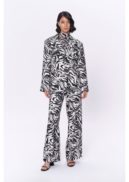 Zebra Desenli Oversize Blazer Ceket Siyah