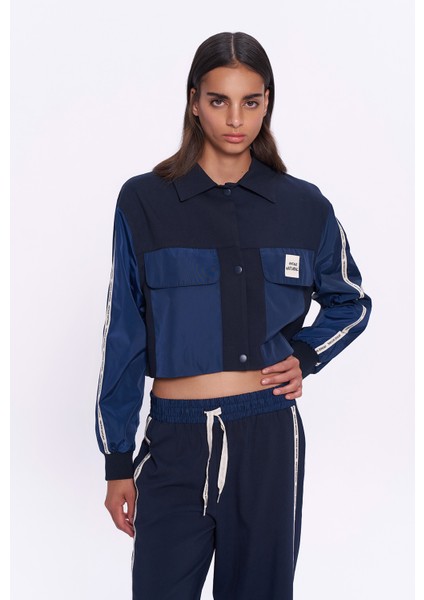 Teknik Kumaş Detaylı Ceket Lacivert