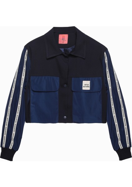 Teknik Kumaş Detaylı Ceket Lacivert