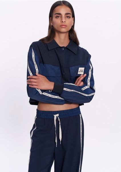 Teknik Kumaş Detaylı Ceket Lacivert