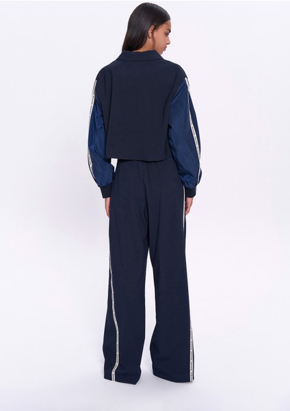 Teknik Kumaş Detaylı Ceket Lacivert