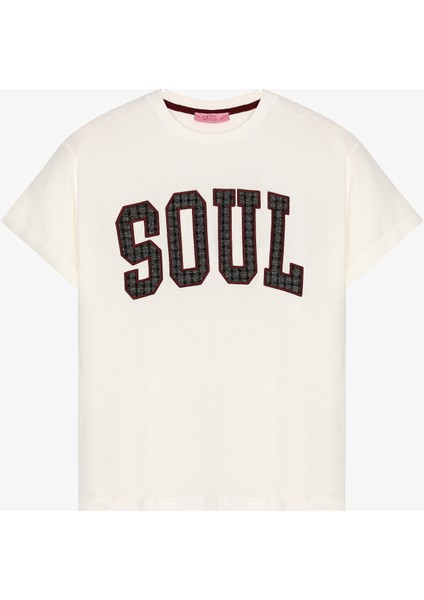 Ekose Yazı Nakışlı Oversize Tişört Ekru fiyatları