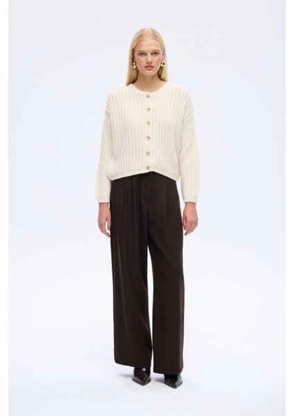 Düğmeli Kalın Örgü Triko Hırka Taş indirimleri