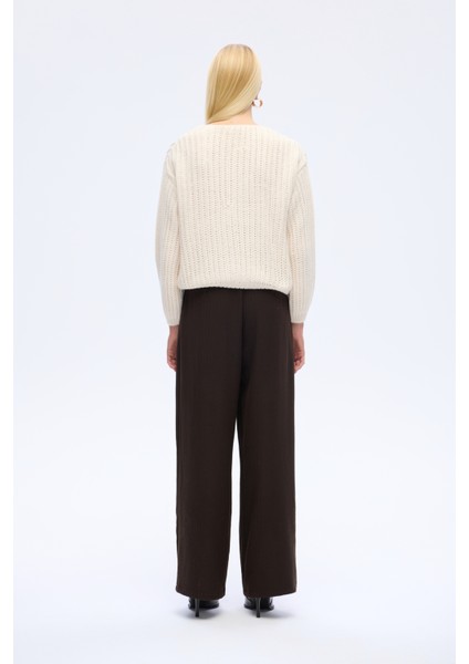 Düğmeli Kalın Örgü Triko Hırka Taş