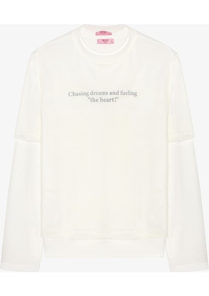 Tül Tişört Garnili Oversize Sweatshirt Ekru modelleri