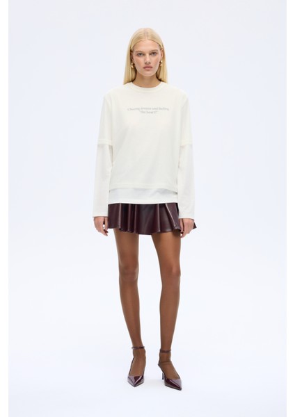 Tül Tişört Garnili Oversize Sweatshirt Ekru indirimleri