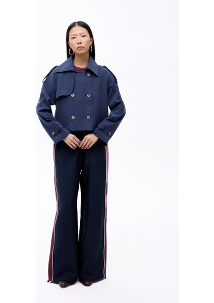 Çift Düğmeli Kruvaze Yaka Kısa Trençkot Lacivert fırsatları