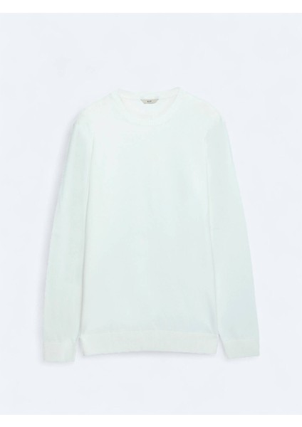 Ekru Bisiklet Yaka Düz Örgü Triko Kazak