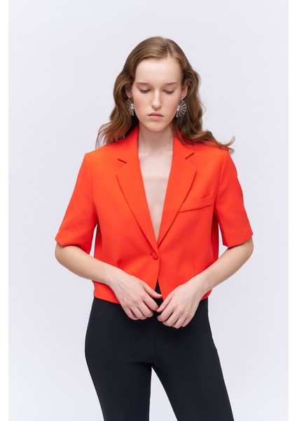 Kısa Kol Crop Blazer Ceket Turuncu