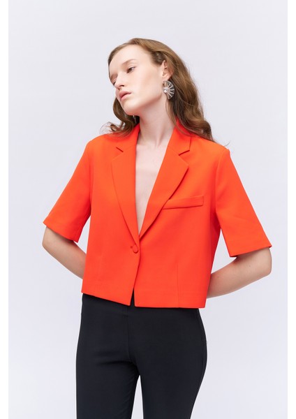 Kısa Kol Crop Blazer Ceket Turuncu