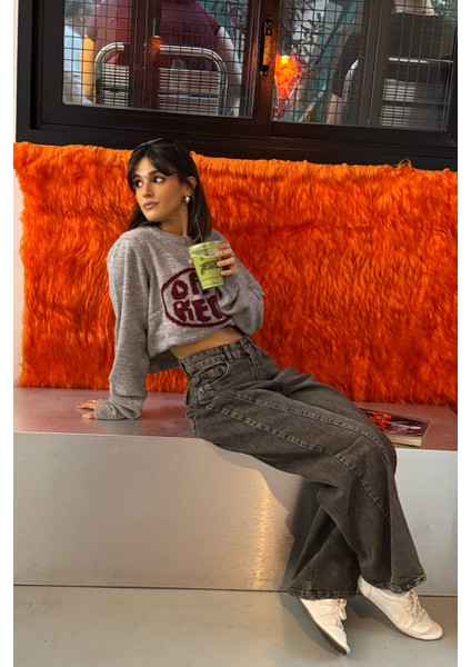 Off The Record Yazılı Bisiklet Yaka Triko Kazak Gri fiyatları