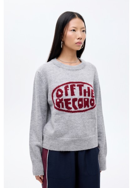 Off The Record Yazılı Bisiklet Yaka Triko Kazak Gri fırsatları