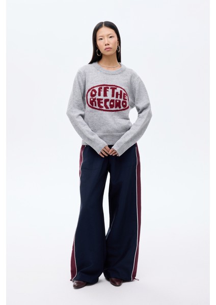 Off The Record Yazılı Bisiklet Yaka Triko Kazak Gri indirimleri